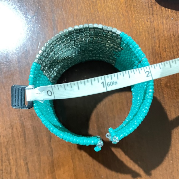 Turquoise and Silver Beaded Wide Bracelet Cuff - Picture 5 of 5